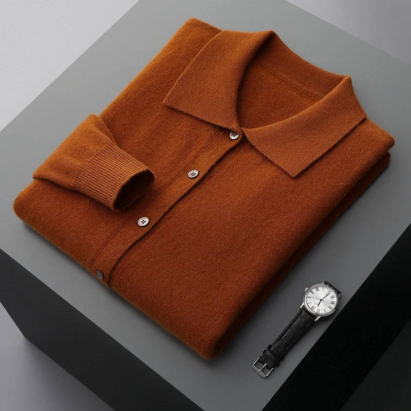 Sweter męski z wełny – zapinany na guziki, z kołnierzem koszulowym