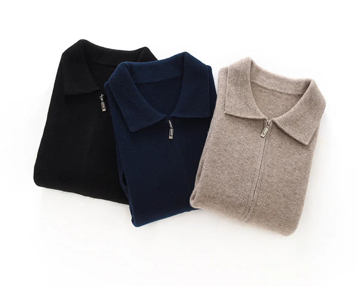 Sweter męski zapinany na zamek z czystej wełny merynosów – elegancki i ciepły