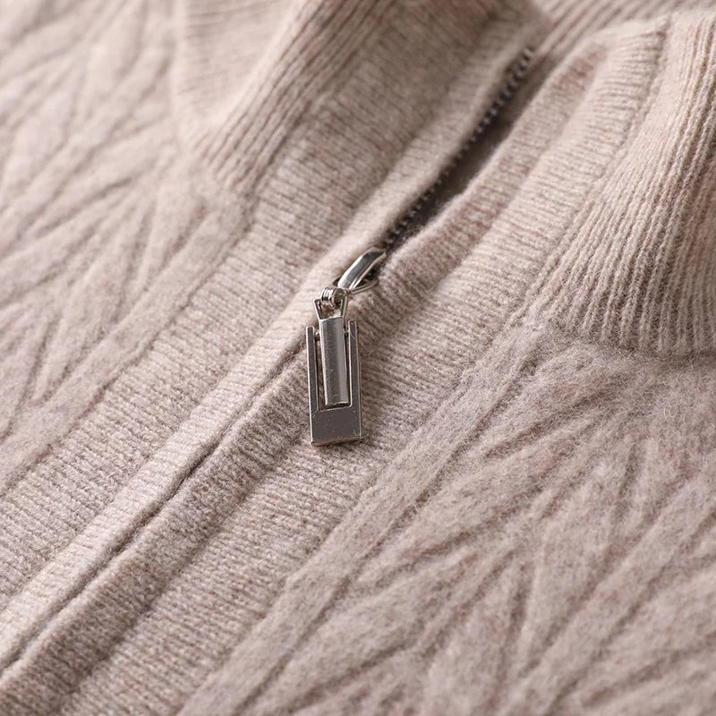 Sweter męski z wełny merynosów ze stójką i zamkiem do połowy