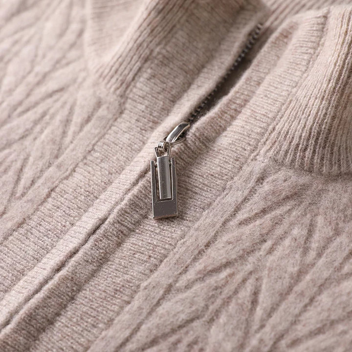 Sweter męski z wełny merynosów ze stójką i zamkiem do połowy