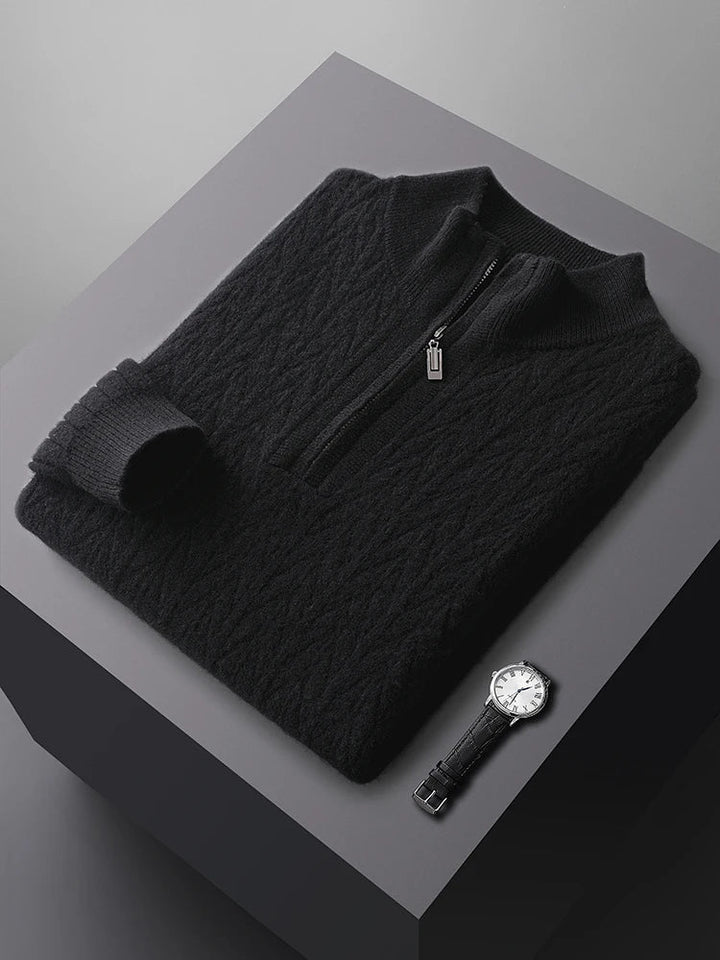 Sweter męski z wełny merynosów ze stójką i zamkiem do połowy