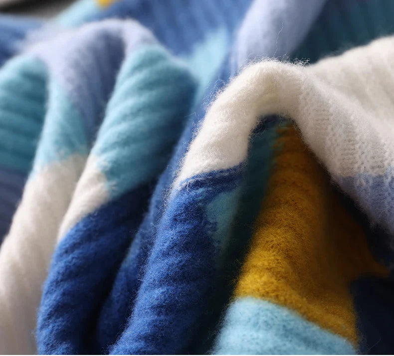 Sweter męski z 100% wełny merynosów – wzór geometryczny, okrągły dekolt