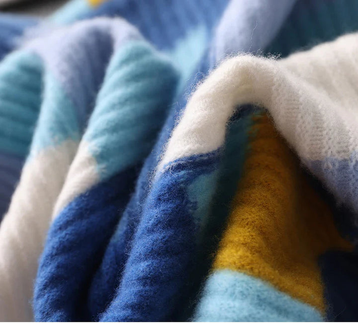 Sweter męski z 100% wełny merynosów – wzór geometryczny, okrągły dekolt