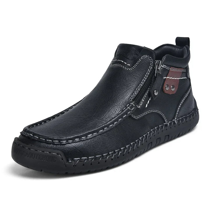 Męskie buty skórzane casual z zamkiem – lekkie, antypoślizgowe, codzienne obuwie trekkingowe