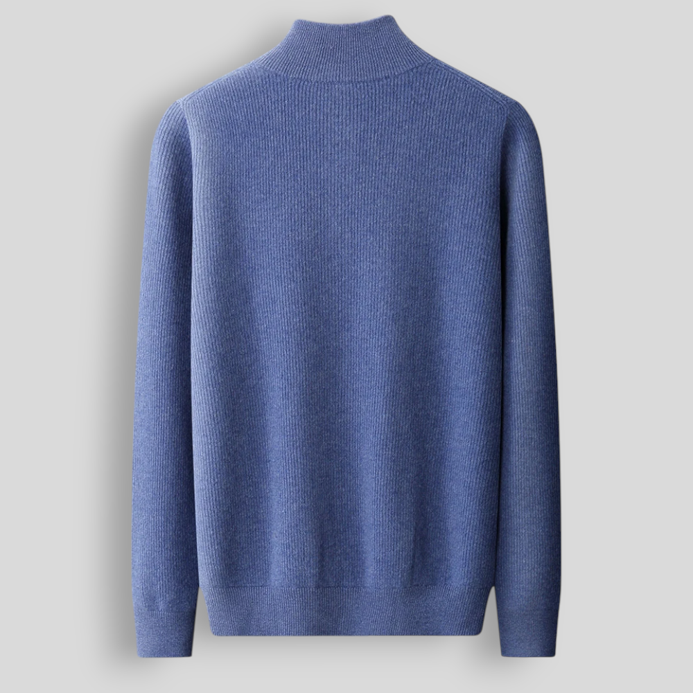 Sweter męski z wełny i kaszmiru – zapinany na zamek, prążkowany, stójka