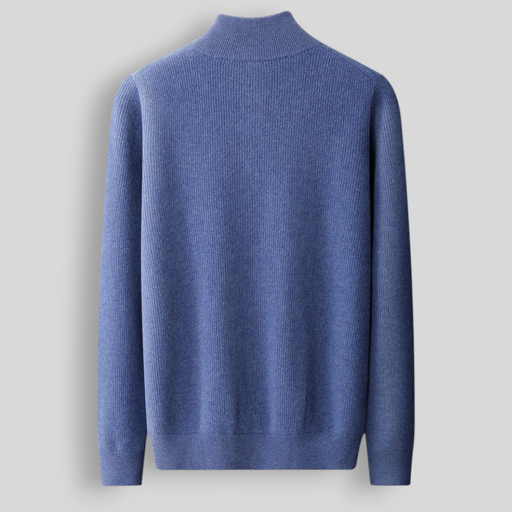 Sweter męski z wełny i kaszmiru – zapinany na zamek, prążkowany, stójka