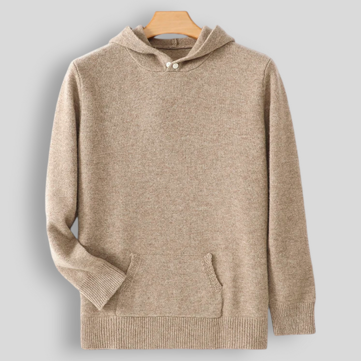Sweter męski z 100% wełny merynosów – z kapturem i kieszenią, styl casual