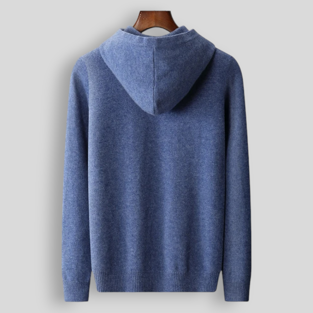 Sweter męski z 100% wełny merynosów – z kapturem i kieszenią, styl casual
