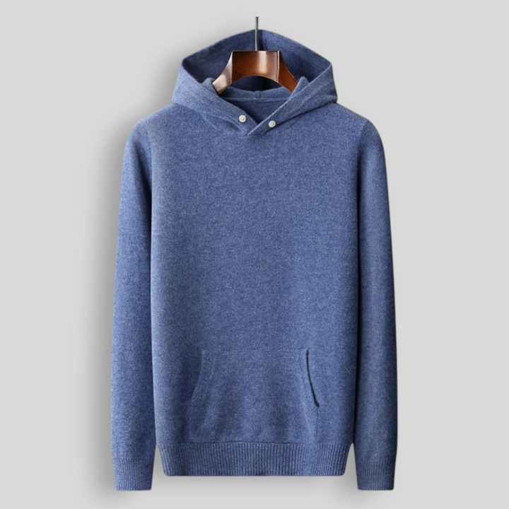 Sweter męski z 100% wełny merynosów – z kapturem i kieszenią, styl casual
