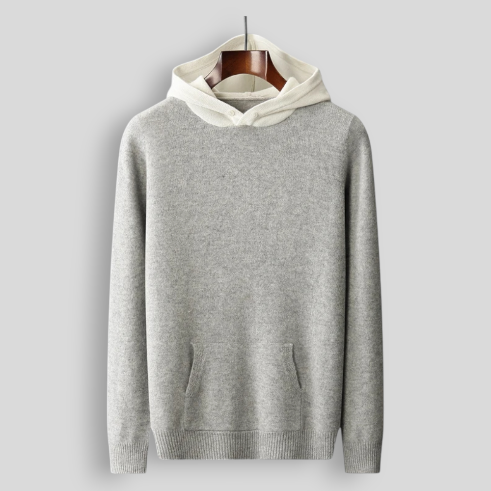Sweter męski z 100% wełny merynosów – z kapturem i kieszenią, styl casual