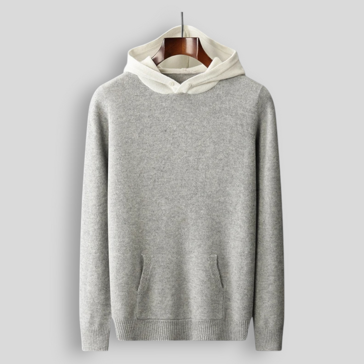 Sweter męski z 100% wełny merynosów – z kapturem i kieszenią, styl casual