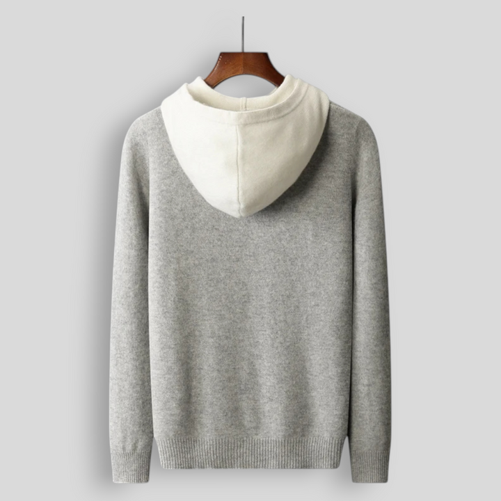 Sweter męski z 100% wełny merynosów – z kapturem i kieszenią, styl casual
