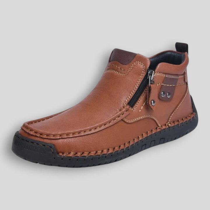 Męskie buty skórzane casual z zamkiem – lekkie, antypoślizgowe, codzienne obuwie trekkingowe
