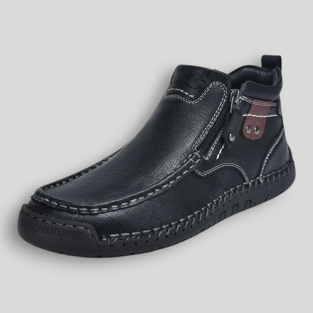 Męskie buty skórzane casual z zamkiem – lekkie, antypoślizgowe, codzienne obuwie trekkingowe
