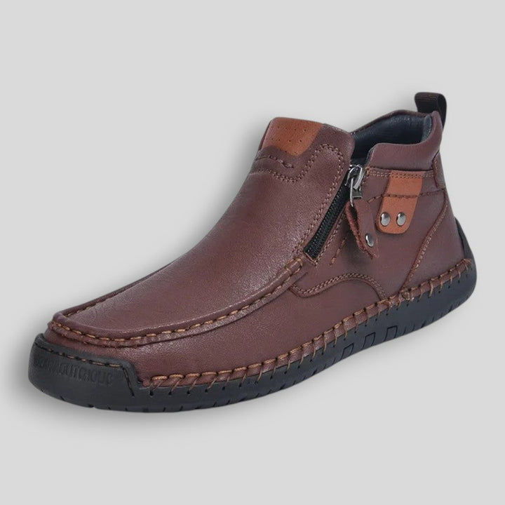 Męskie buty skórzane casual z zamkiem – lekkie, antypoślizgowe, codzienne obuwie trekkingowe