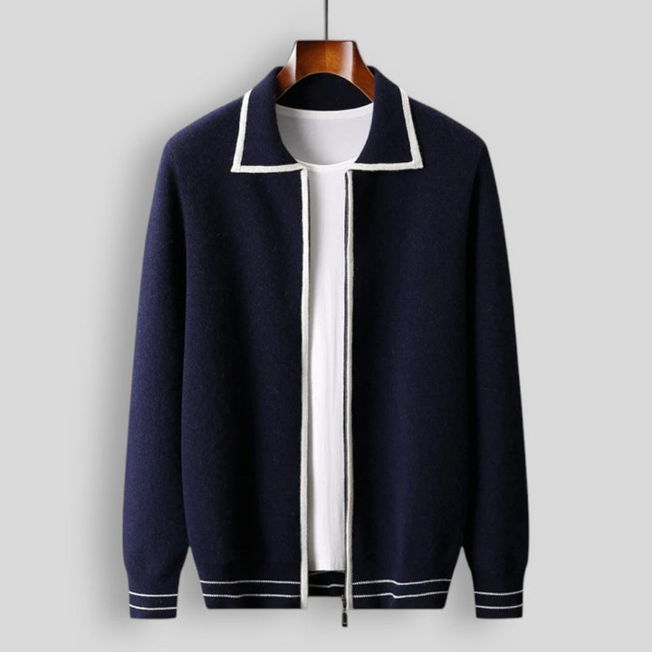 Ekskluzywna męska bluza dzianinowa z 100% wełny merino zapinana na zamek