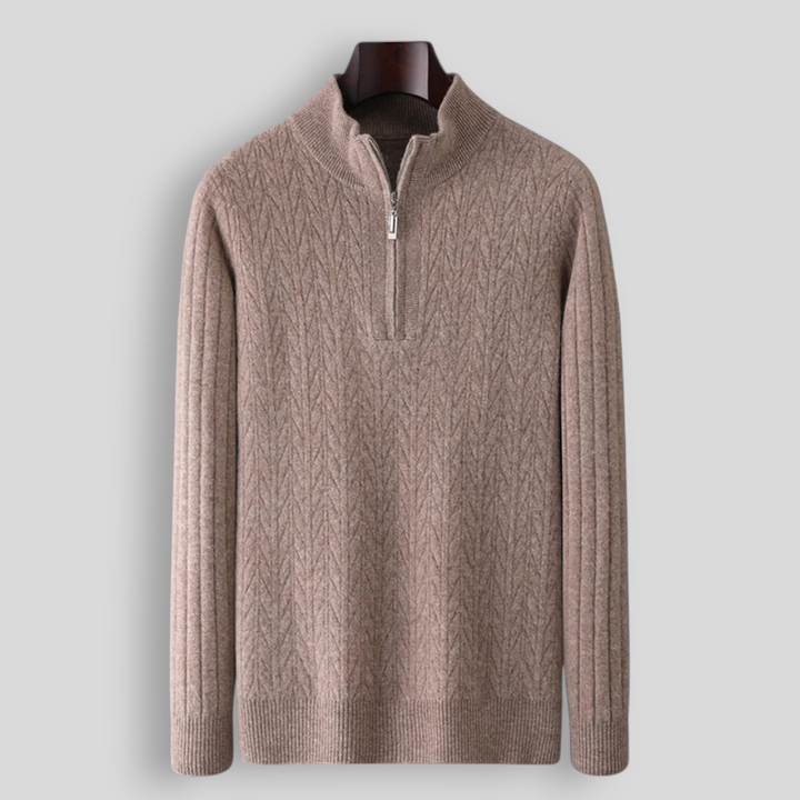 Sweter męski z wełny merynosów ze stójką i zamkiem do połowy