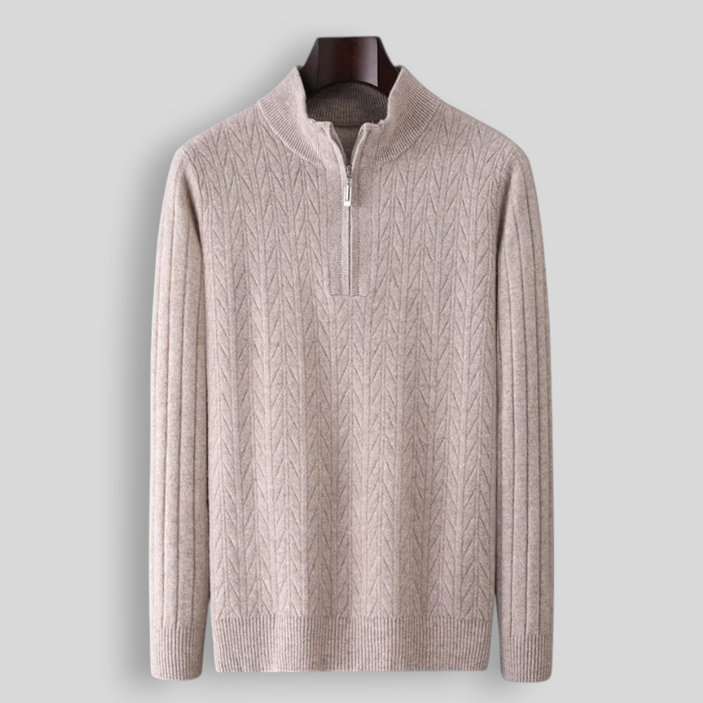 Sweter męski z wełny merynosów ze stójką i zamkiem do połowy