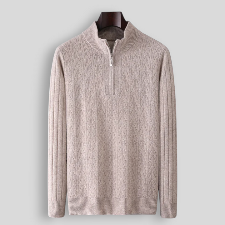 Sweter męski z wełny merynosów ze stójką i zamkiem do połowy