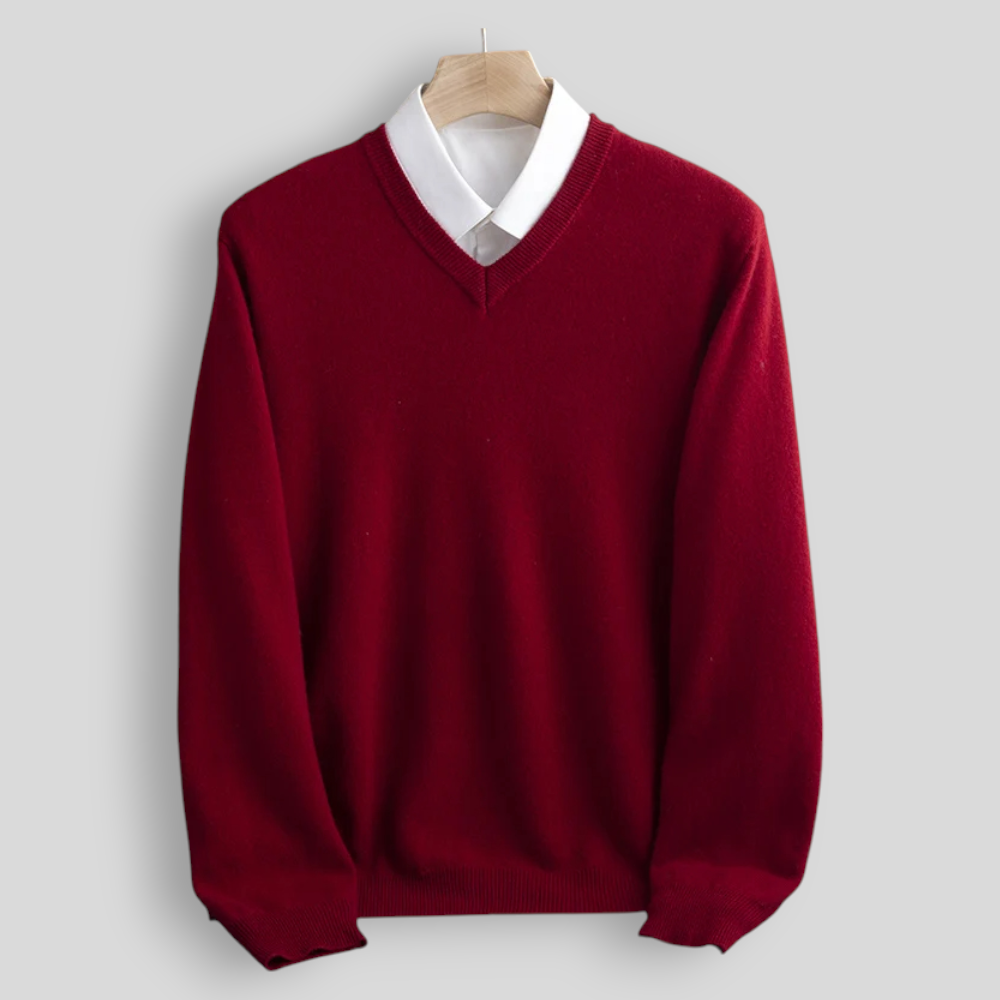 Sweter męski z wełny merynosów z dekoltem w serek – elegancki i uniwersalny