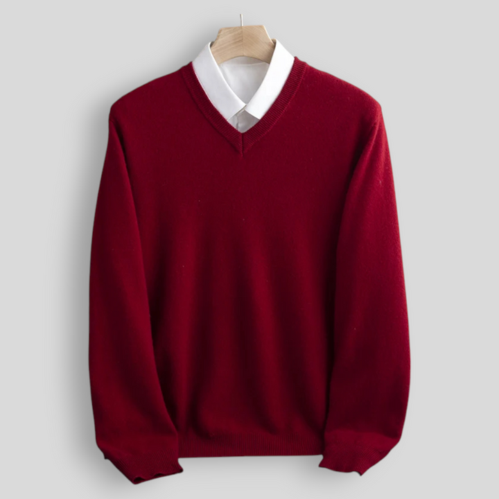 Sweter męski z wełny merynosów z dekoltem w serek – elegancki i uniwersalny