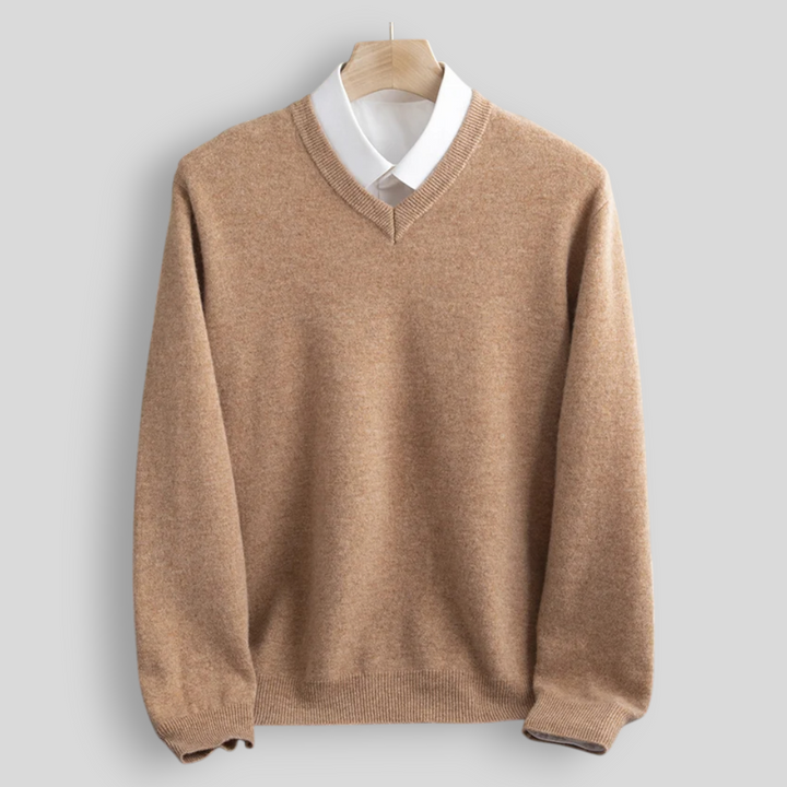 Sweter męski z wełny merynosów z dekoltem w serek – elegancki i uniwersalny