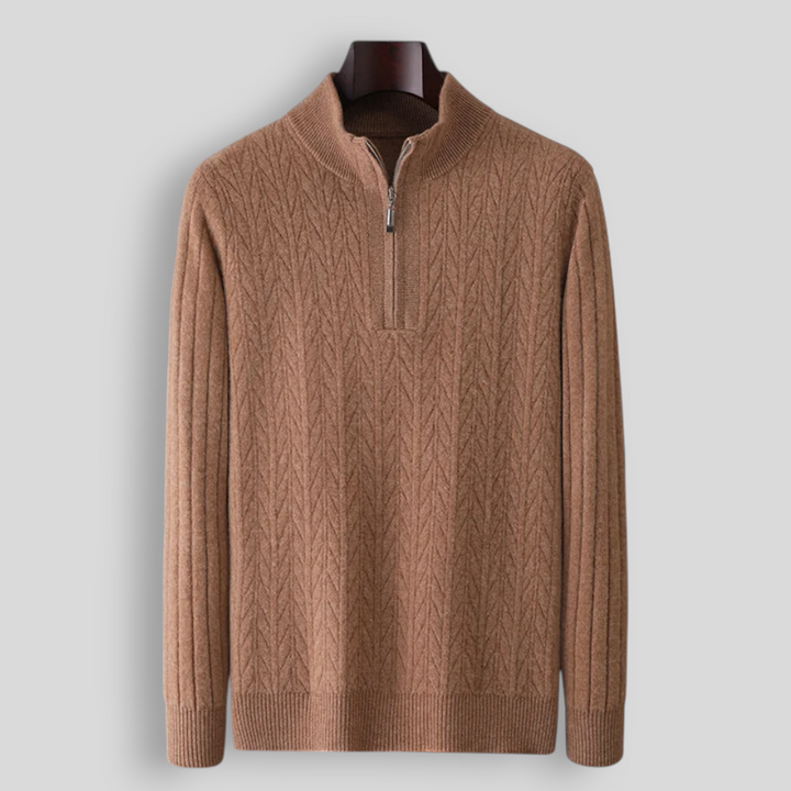 Sweter męski z wełny merynosów ze stójką i zamkiem do połowy