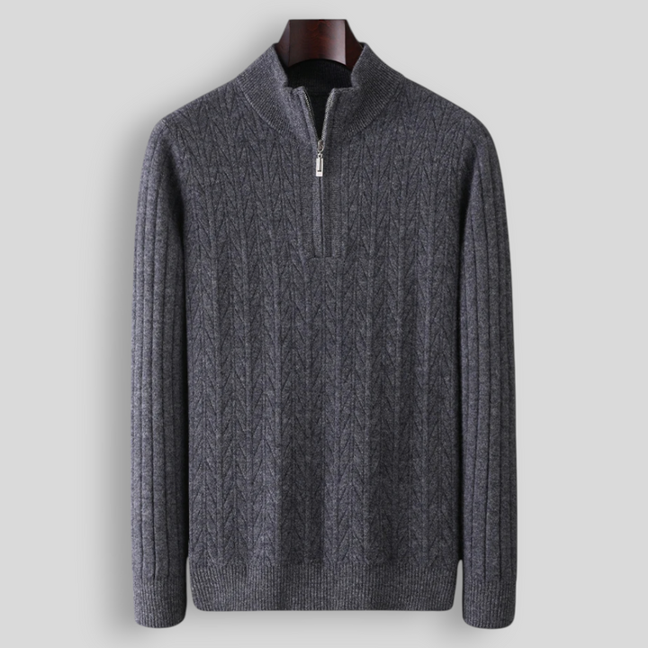 Sweter męski z wełny merynosów ze stójką i zamkiem do połowy