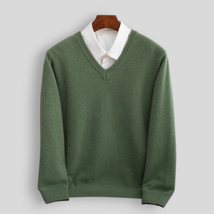 Sweter męski z wełny merynosów z dekoltem w serek – elegancki i uniwersalny