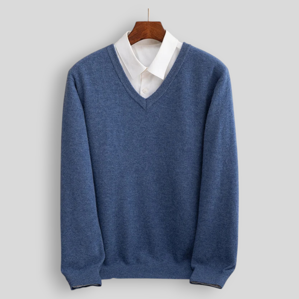 Sweter męski z wełny merynosów z dekoltem w serek – elegancki i uniwersalny