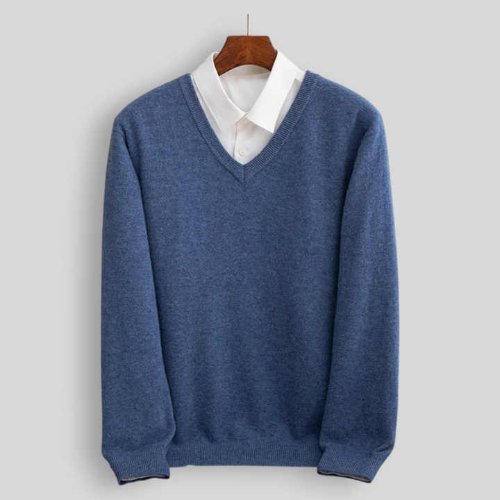 Sweter męski z wełny merynosów z dekoltem w serek – elegancki i uniwersalny
